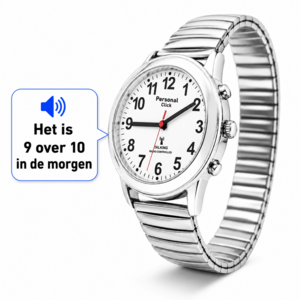PersonalClick PersonalClick Sprekend Horloge Deluxe – Nederlands Sprekend Horloge voor Slechtzienden & Blinden – Spreekt Tijd en Datum – Rekbare Band – Zilver PersonalClick PersonalClick Sprekend Horloge Deluxe – Nederlands Sprekend Horloge voor Slechtzienden & Blinden – Spreekt Tijd en Datum – Rekbare Band – Zilver