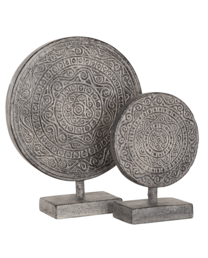 Decorative Circle on stand Old White, set of 2