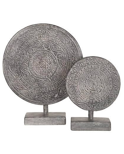 Decorative Circle on stand Old White, set of 2