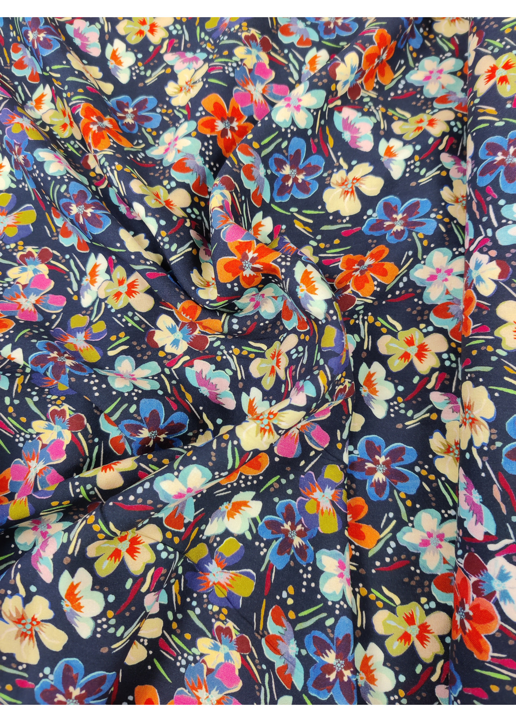 flower blauw - Viscose (Coupon 1.20cm)