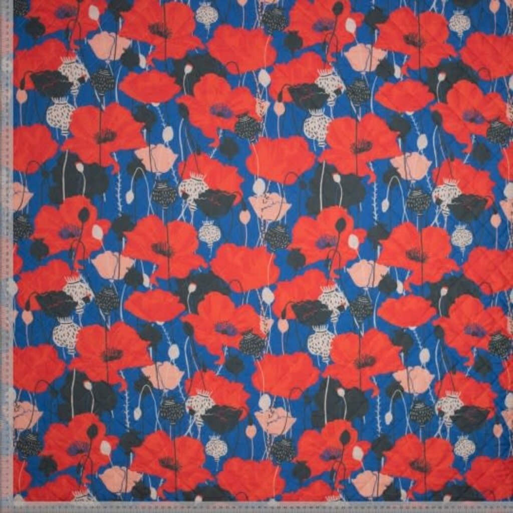 Moos flowers blauw - gestepte stof (27,00 p.m)