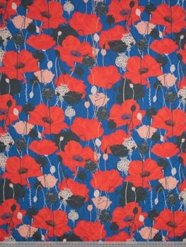 Moos flowers blauw - gestepte stof (27,00 p.m)