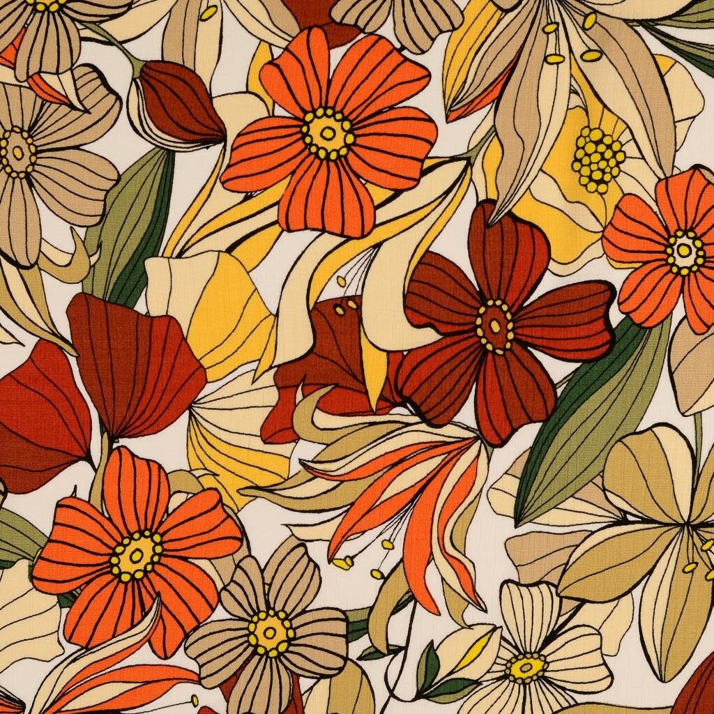 Oranje bloemen - Viscose Crepe (Coupon 1.15cm)