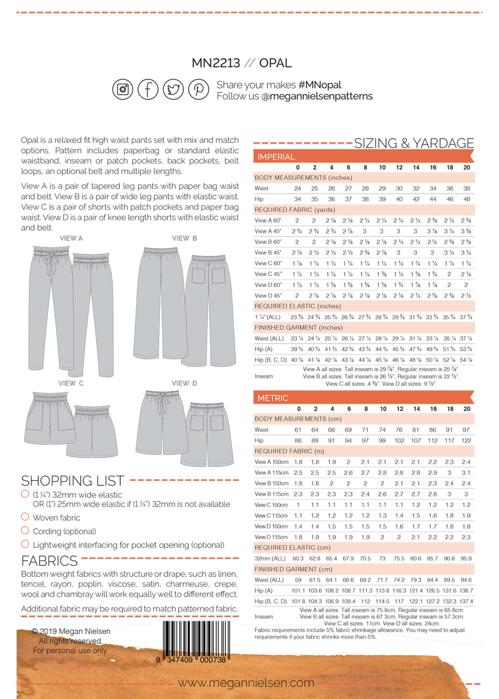 Opal pants and shorts - Megan Nielsen