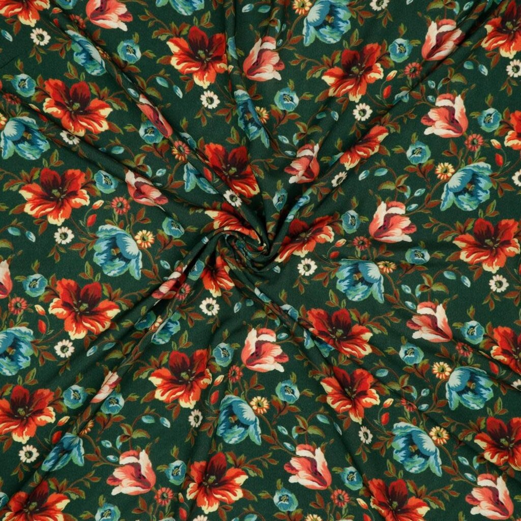 Army green bloemen - Viscose (11.50 p.m)