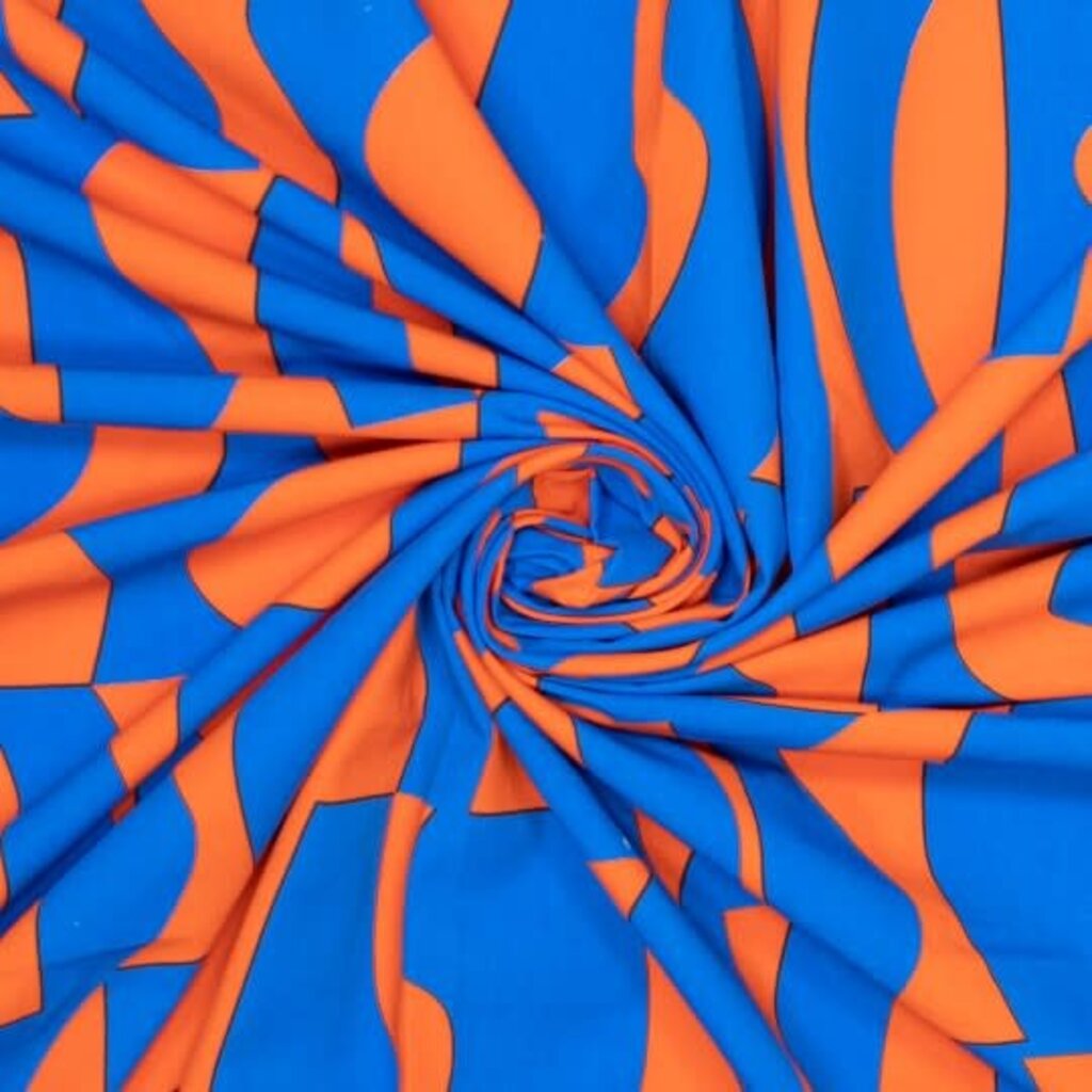 Moos abstract  oranje blauw - Katoen (17,50 p.m)