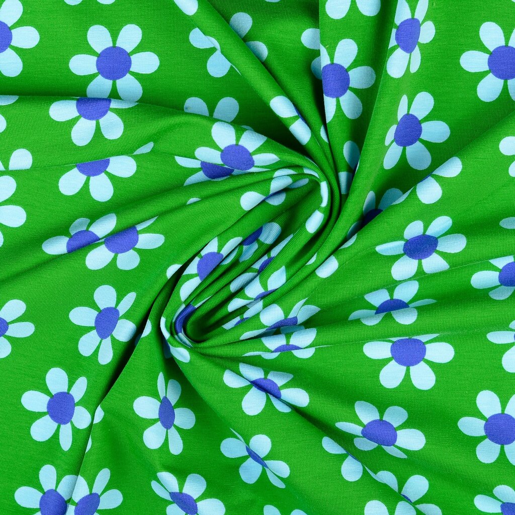 Vrolijke bloem groen - Katoen tricot (16.00 p.m)