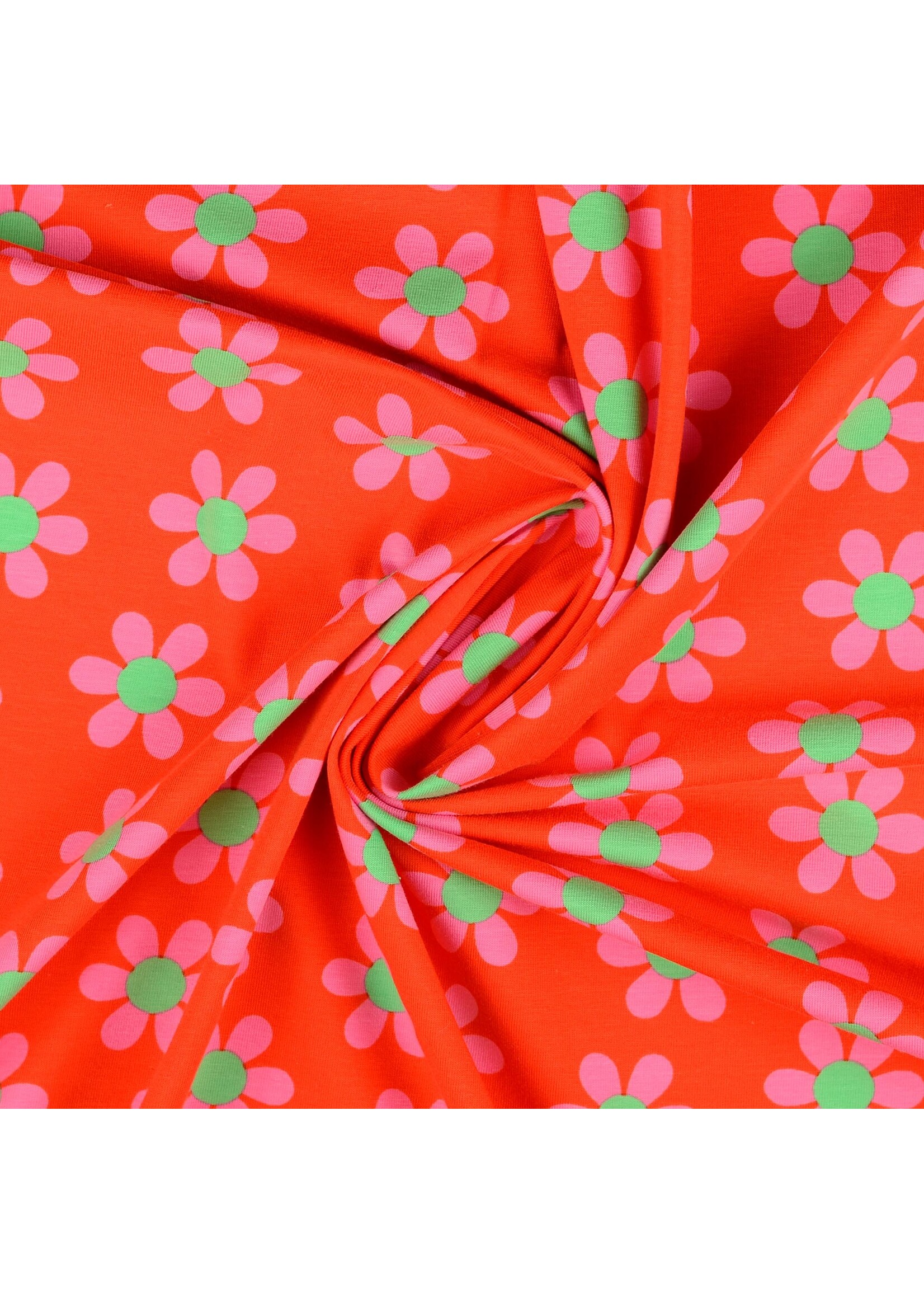 Vrolijke bloem rood - Katoen tricot (16.00 p.m)