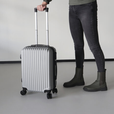 Lizzely Garden & Living Valise argent bagage à main 55cm 4 roulettes avec code valise cabine