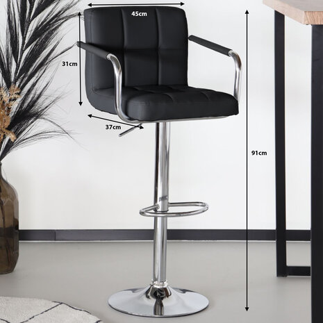 Lizzely Garden & Living Tabouret de bar Anel simili cuir noir avec accoudoirs