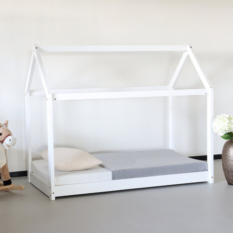 Lizzely Garden & Living Lit cabane montessori pour enfant 146x78cm Puckie blanc avec les lattes