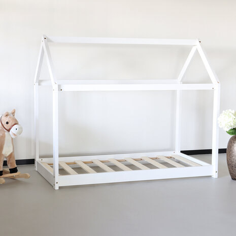 Lizzely Garden & Living Lit cabane montessori pour enfant 146x78cm Puckie blanc avec les lattes