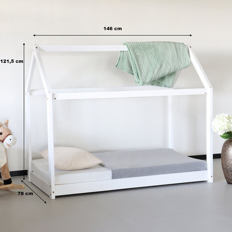 Lizzely Garden & Living Lit cabane montessori pour enfant 146x78cm Puckie blanc avec les lattes