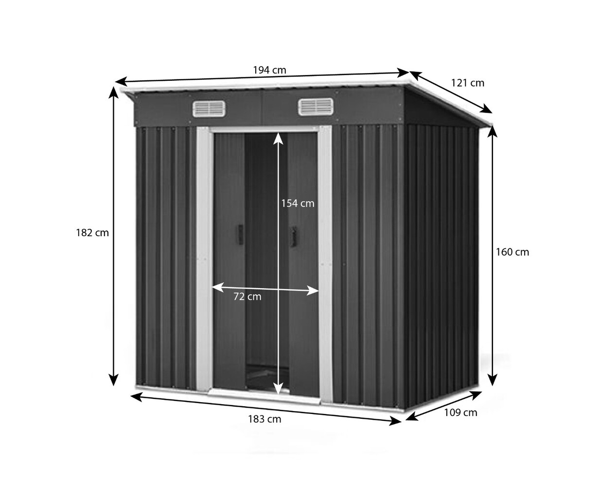 Abri de jardin en métal (4,3 m3) PETIT anthracite Noir HxLxl: 181x195x121cm