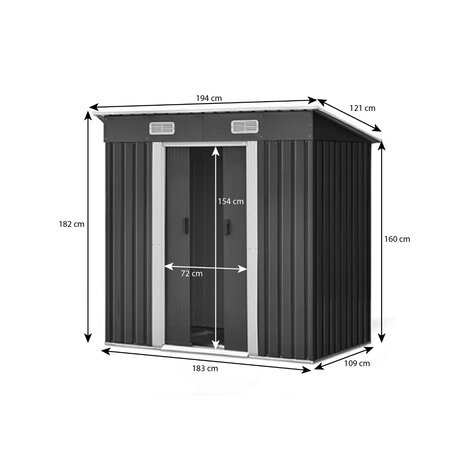 Lizzely Garden & Living Abri de jardin en métal (4,3 m3) PETIT anthracite Noir HxLxl: 181x195x121cm