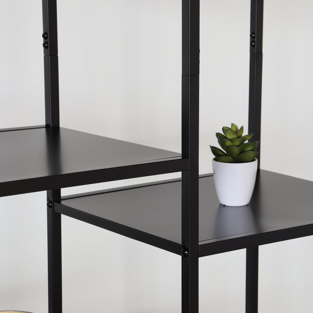 Etagère de rangement et à livres, bibliothèque murale industriel Gina acier noir 90x185cm