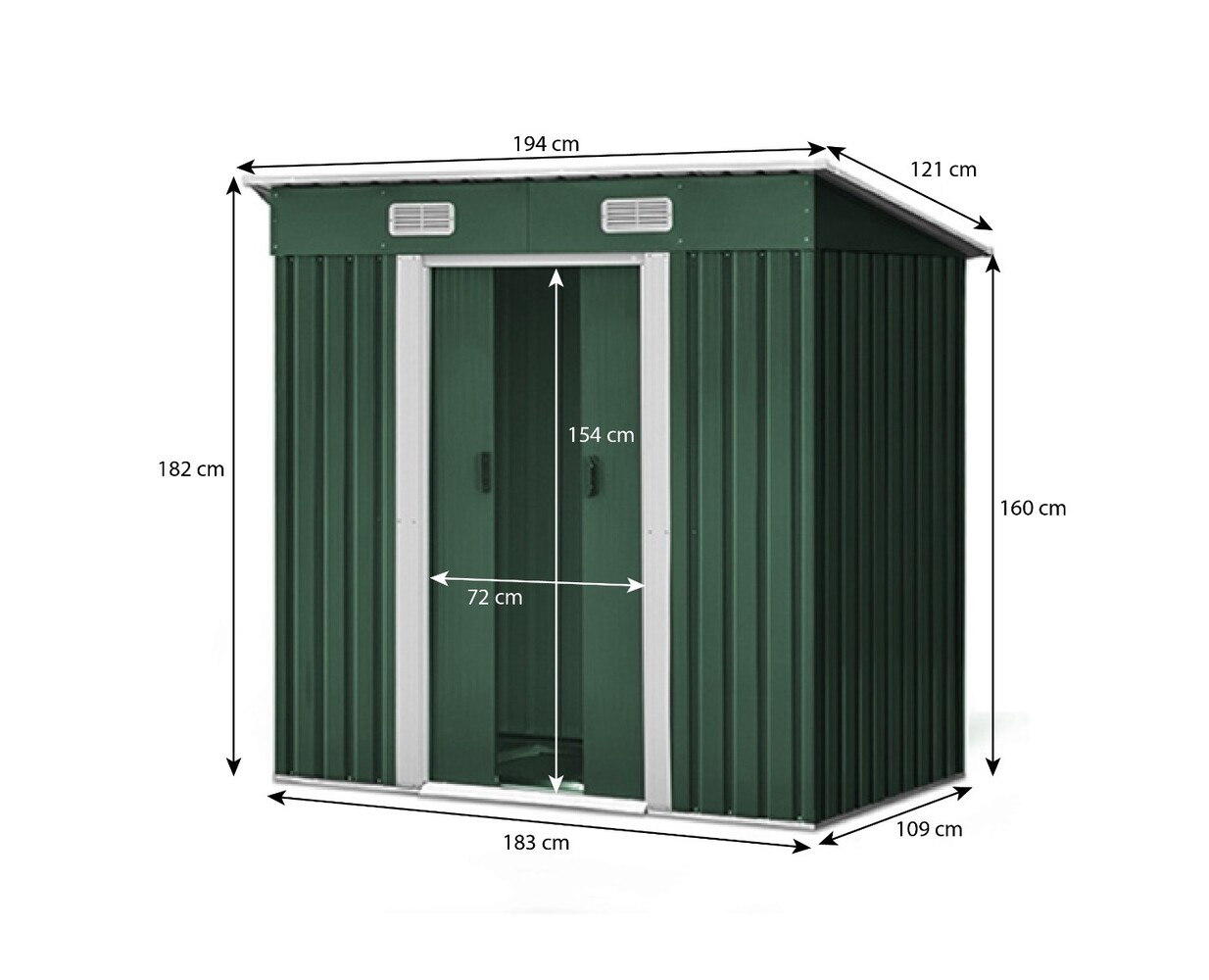 Abri de jardin en métal (4,3 m3) PETIT vert HxLxl: 181x195x121cm Abri de jardin en métal (4,3 m3) PETIT vert HxLxl: 181x195x121cm