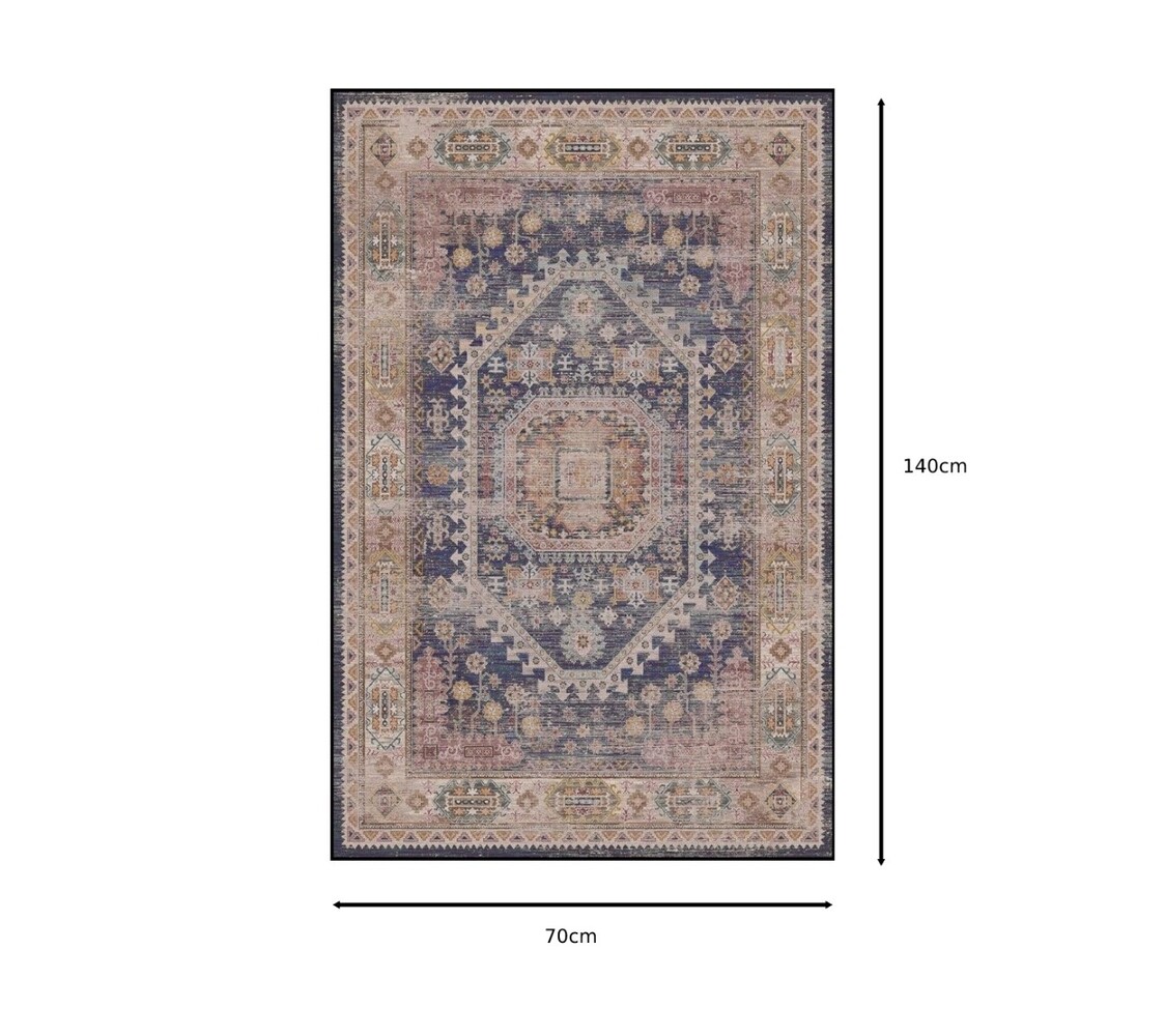 Tapis vintage 70x140cm rouge bleu oriental avec motifs Tapis vintage 70x140cm rouge bleu oriental avec motifs