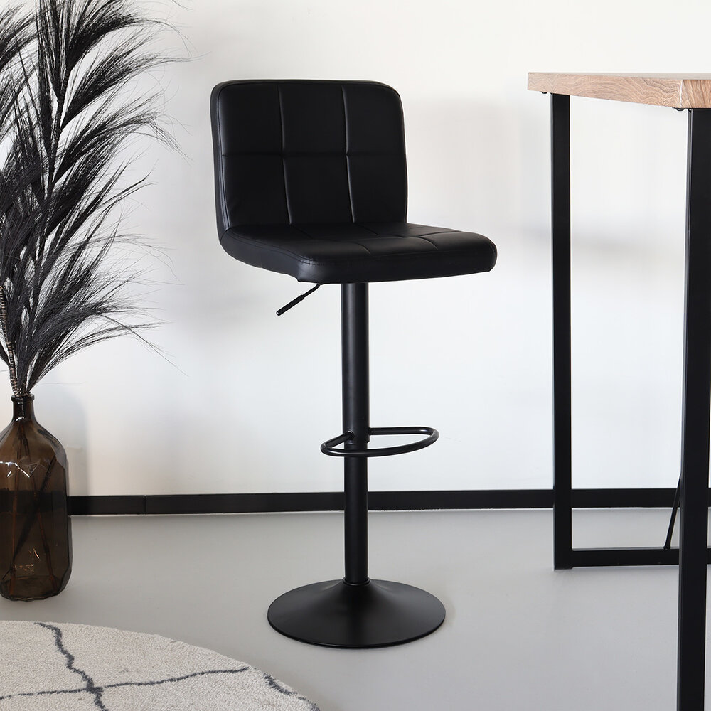 Tabouret de bar Anel avec dossier simili cuir noir avec pied noir