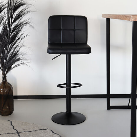 Lizzely Garden & Living Tabouret de bar Anel avec dossier simili cuir noir avec pied noir