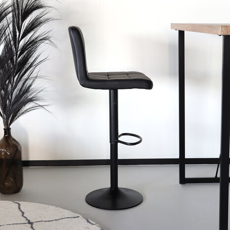 Lizzely Garden & Living Tabouret de bar Anel avec dossier simili cuir noir avec pied noir
