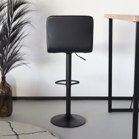Lizzely Garden & Living Tabouret de bar Anel avec dossier simili cuir noir avec pied noir