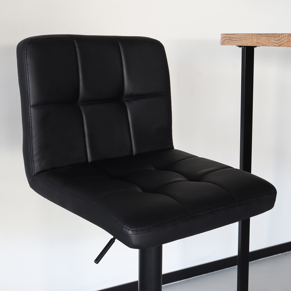 Tabouret de bar Anel avec dossier simili cuir noir avec pied noir