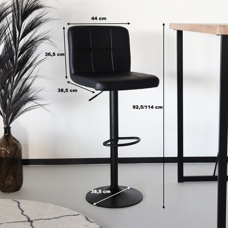 Lizzely Garden & Living Tabouret de bar Anel avec dossier simili cuir noir avec pied noir