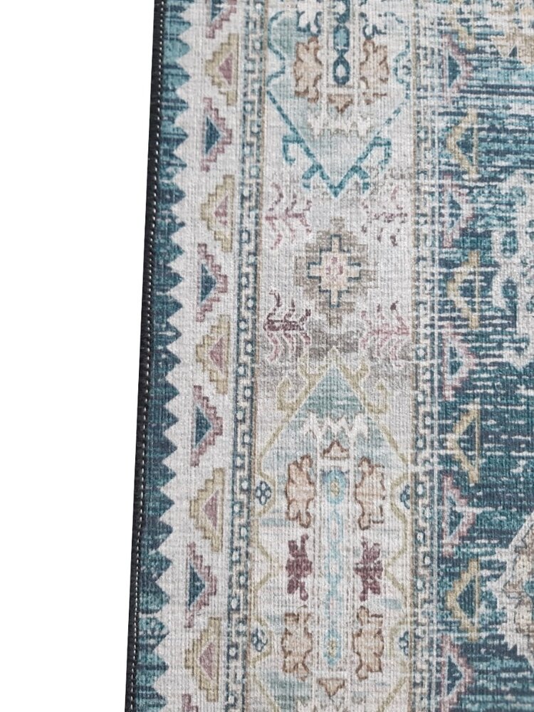 Tapis vintage 70x140cm bleu foncé oriental avec motifs Tapis vintage 70x140cm bleu foncé oriental avec motifs