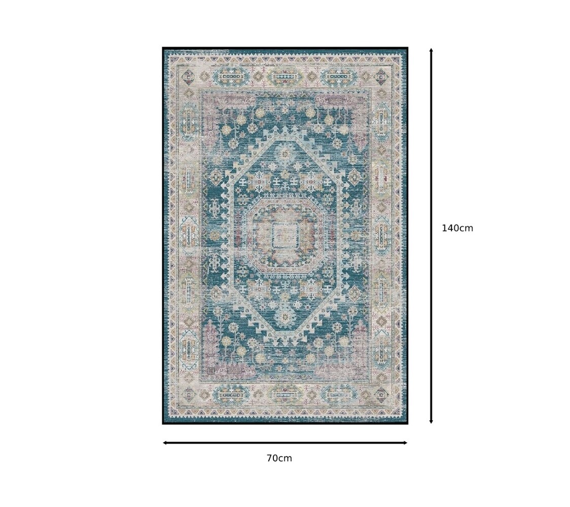 Tapis vintage 70x140cm bleu foncé oriental avec motifs Tapis vintage 70x140cm bleu foncé oriental avec motifs