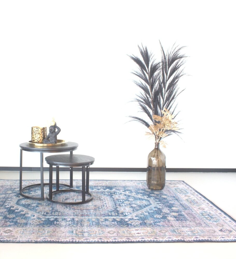 Tapis vintage 70x140cm bleu foncé oriental avec motifs Tapis vintage 70x140cm bleu foncé oriental avec motifs