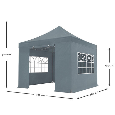 Lizzely Garden & Living Tonnelle de jardin Easy Up pliable semi prof 3x3m gris (tubes en aluminium 40mm)