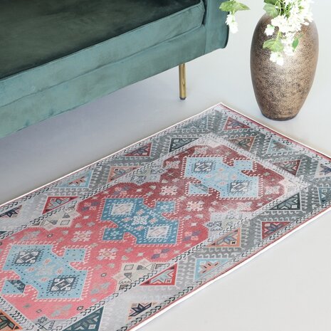 Lizzely Garden & Living Tapis vintage 70x140cm gris rouge oriental avec motifs