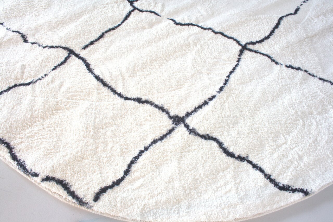 Tapis rond pashmina 160cm blanc noir Tapis rond pashmina 160cm blanc noir