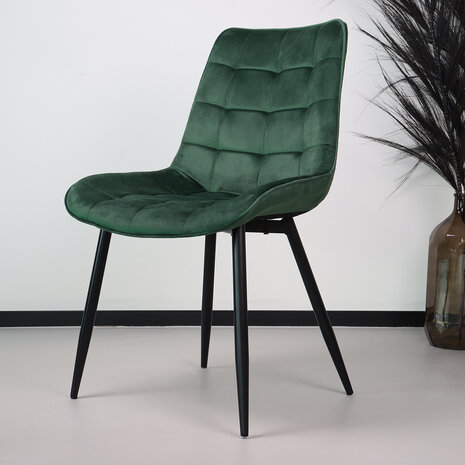 Lizzely Garden & Living Chaise de salle à manger De Vince velours vert foncé