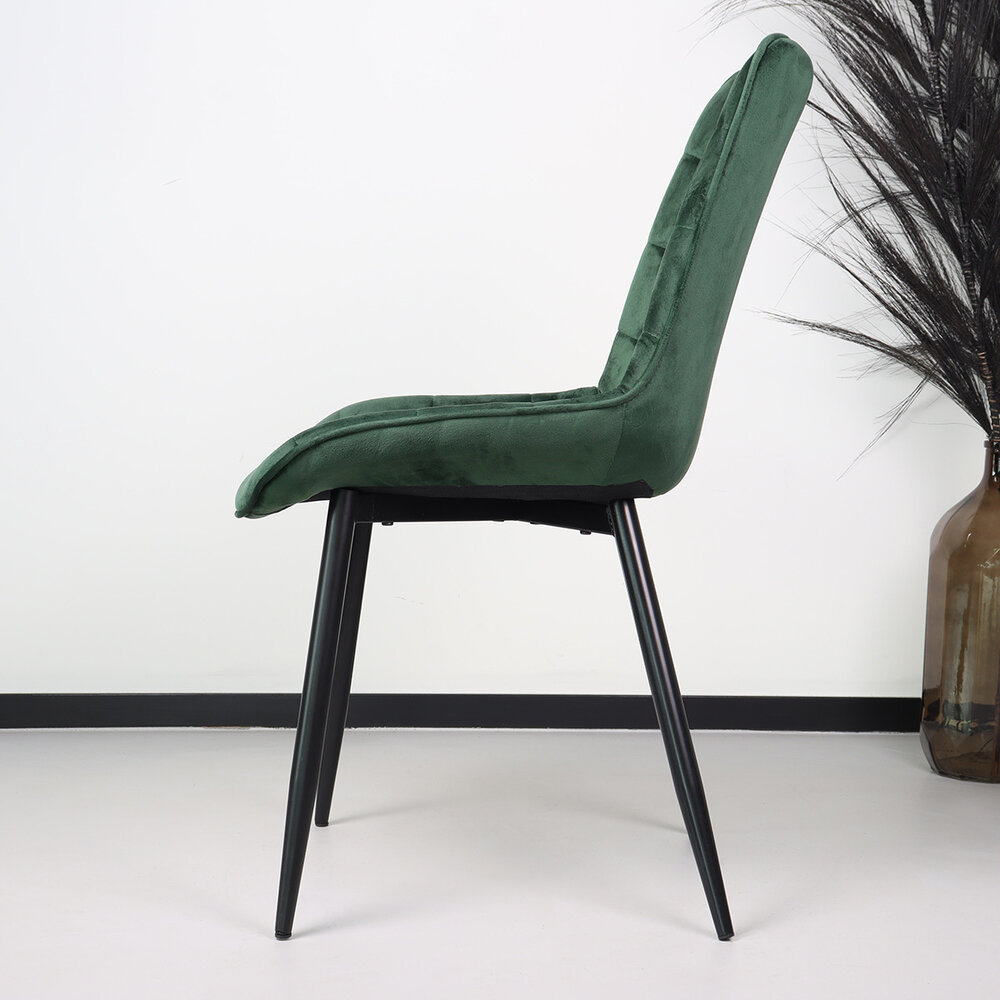 Chaise de salle à manger De Vince velours vert foncé