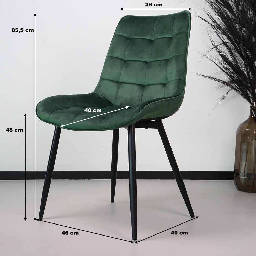 Chaise de salle à manger De Vince velours vert foncé