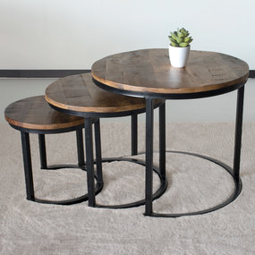 Lizzely Garden & Living Table basse en 3 parties en bois de manguier Jaell style industriel table d'appoint