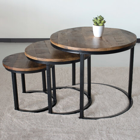 Lizzely Garden & Living Table basse en 3 parties en bois de manguier Jaell style industriel table d'appoint