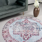Tapis rond vintage 140cm blanc rouge oriental avec motifs
