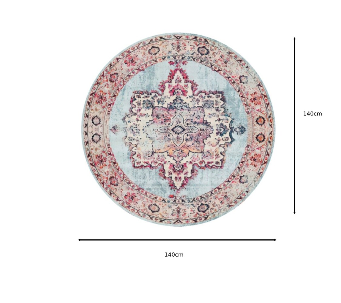 Tapis rond 120 cm au motif oriental crème et rouge AYAKLI 