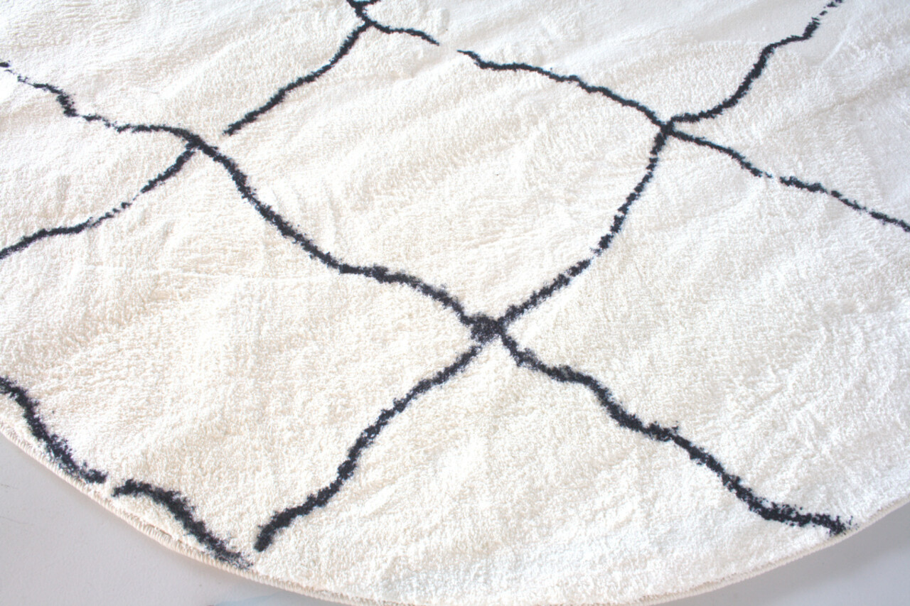 Tapis rond pashmina 120cm blanc noir Tapis rond pashmina 120cm blanc noir