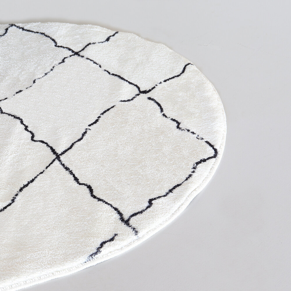 Tapis rond pashmina 120cm blanc noir Tapis rond pashmina 120cm blanc noir