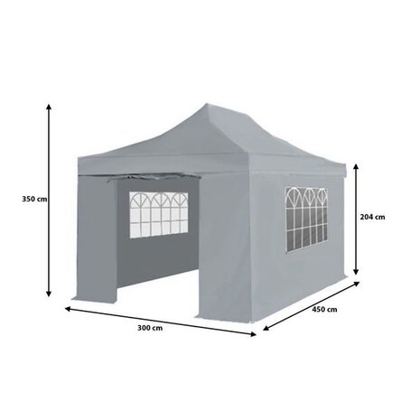 Lizzely Garden & Living Tonnelle de jardin Easy Up pliable semi prof 3x4,5m gris (tubes en aluminium 30mm)
