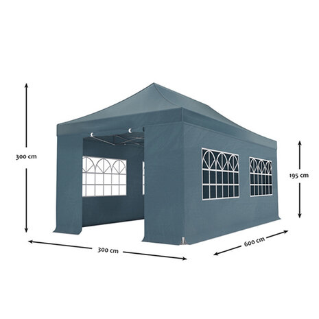 Lizzely Garden & Living Tonnelle de jardin Easy Up pliable semi prof 3x6m gris (tubes en aluminium 30mm)