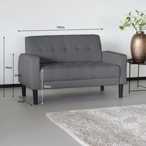 Lizzely Garden & Living Canapé 2 places Ghislaine gris 120cm tissu