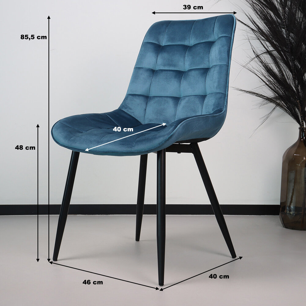 Chaise de salle à manger De Vince velours bleu foncé