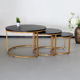 Lizzely Garden & Living Table basse en 3 pièces Kiki noir/or industriel table d'appoint
