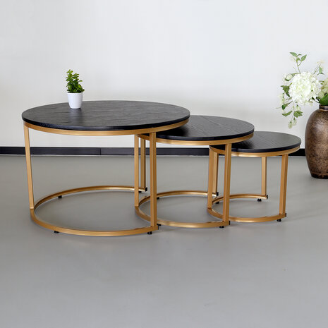 Lizzely Garden & Living Table basse en 3 pièces Kiki noir/or industriel table d'appoint