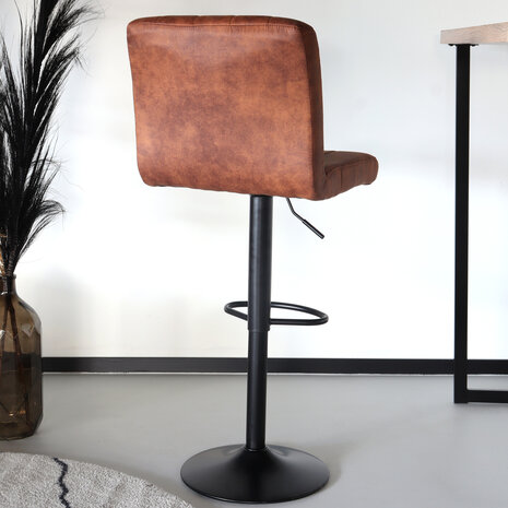 Lizzely Garden & Living Tabouret de bar Anel avec dossier simili cuir cognac avec pied noir